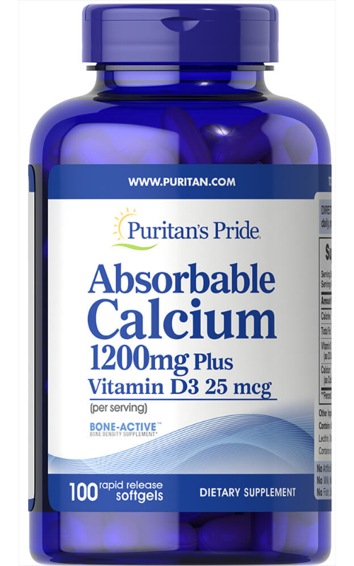 Absorbable Calcium 1200 mg Plus Vitamin D3 25 mcg by 100 Softgels